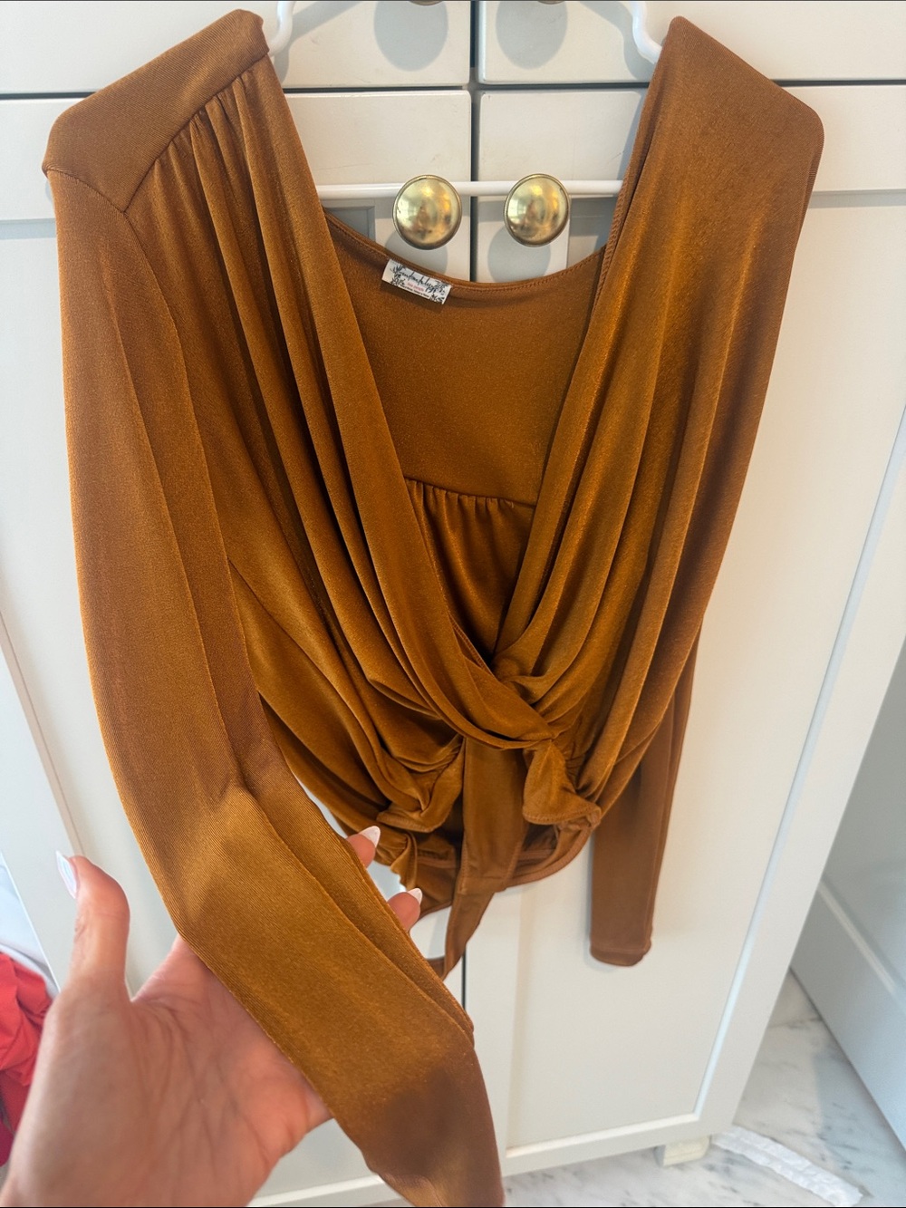 Free People Rust-Brown Draped Knot-Front Bodysuit - Picture 2 of 3